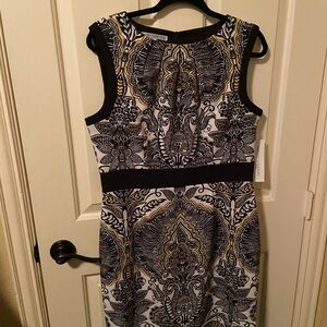 Maggy London Black and Gold Floral Midi Dress